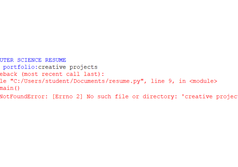 Computer code which reads: No such file or directory: 'creative projects'.